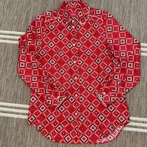 F.R.S. For Restless Sleepers 100% Silk Red Bandana Western Button Up Top Medium